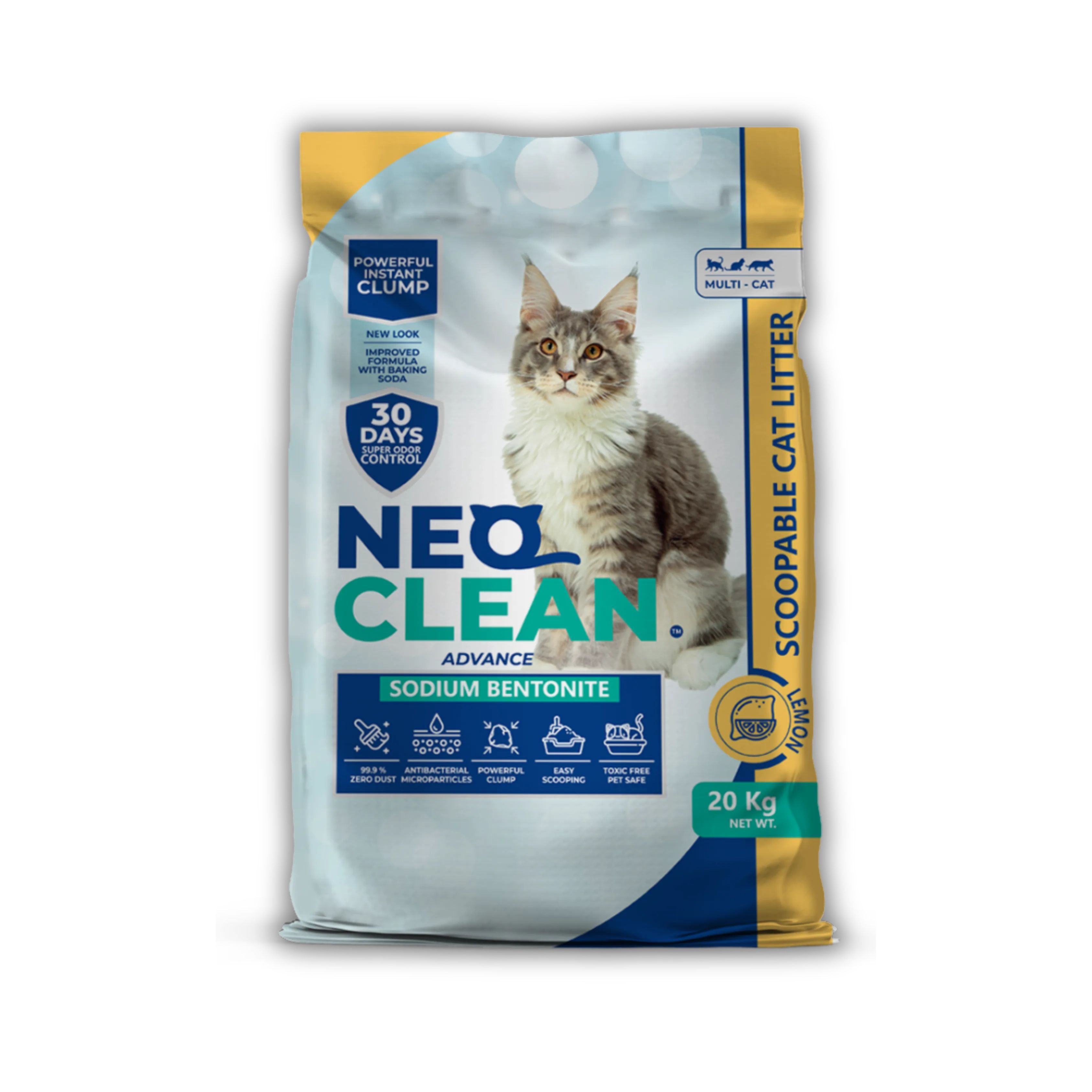 Imagen de una arena sanitaria marca NeoClean 20kg aroma limon