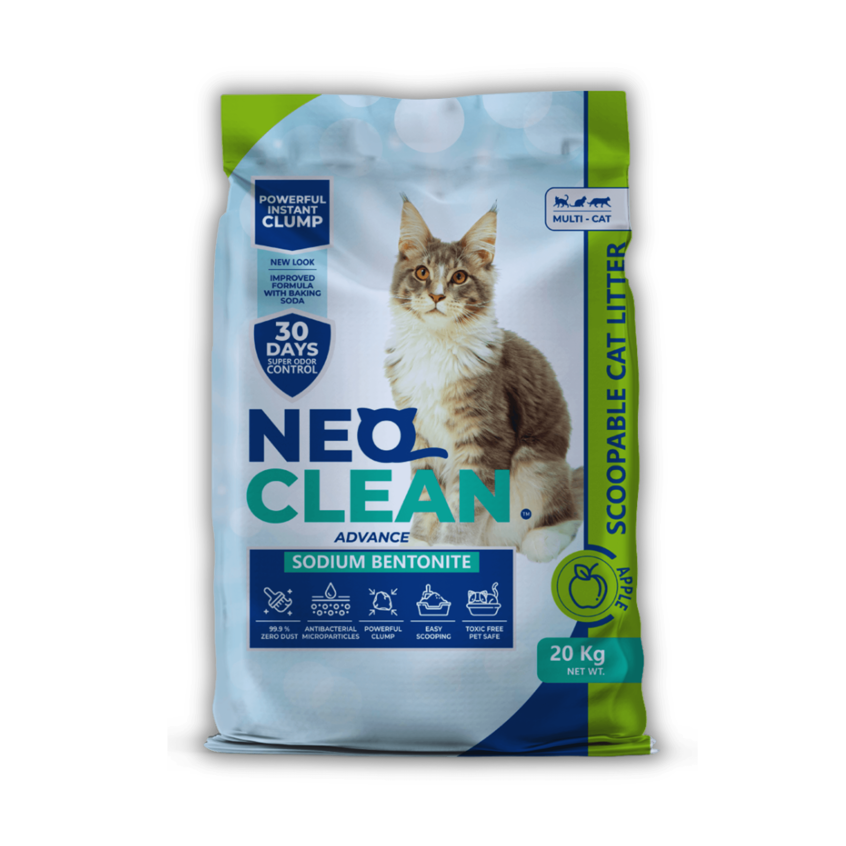 Imagen de una arena sanitaria marca NeoClean 20kg aroma manzana